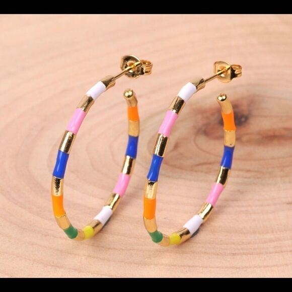 Earrings Round format Gold-plated Artificial Gems - Picture 1 of 8